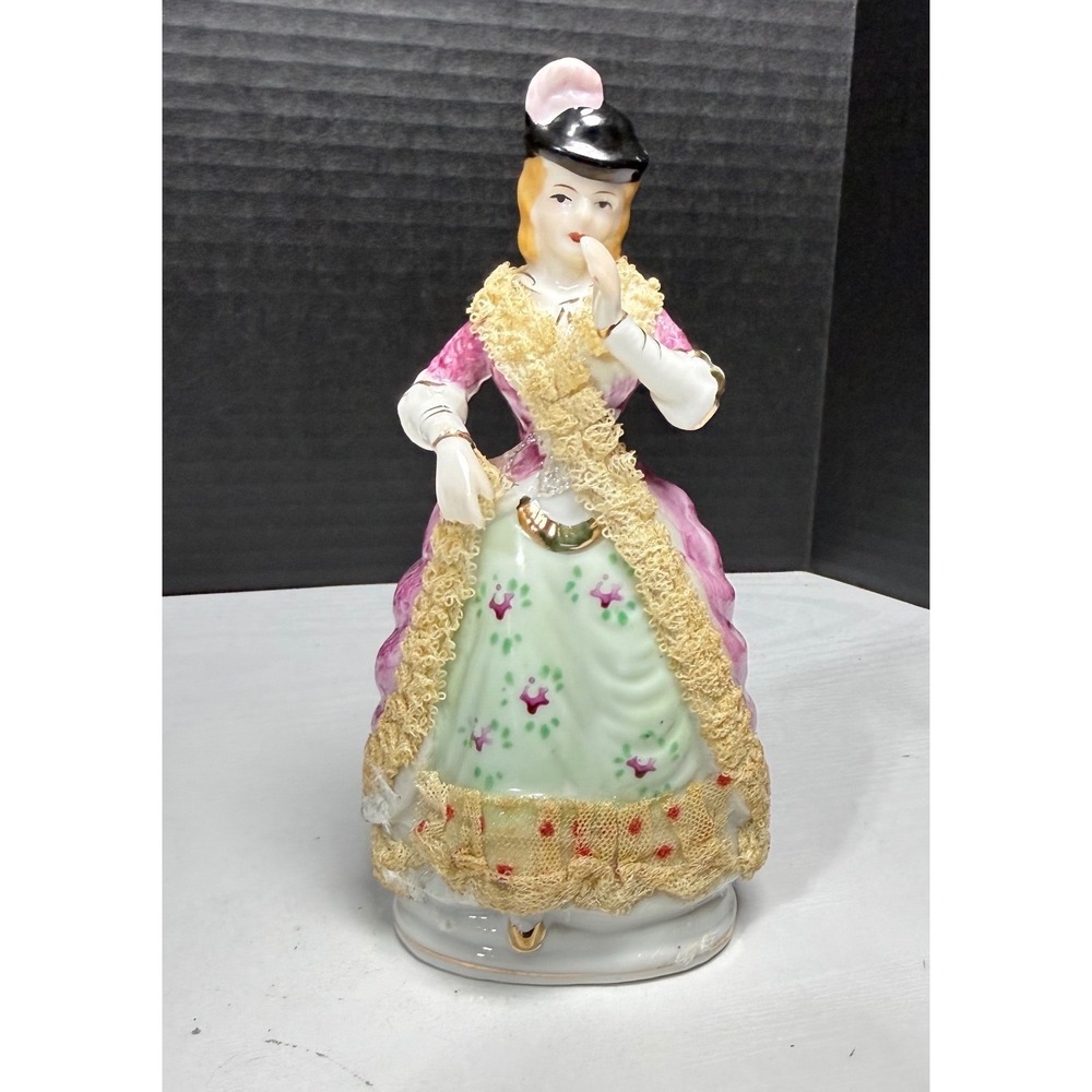 Vintage Porcelain Figurine Lady Elegant Lace Dress Collectible Ceramic Japan